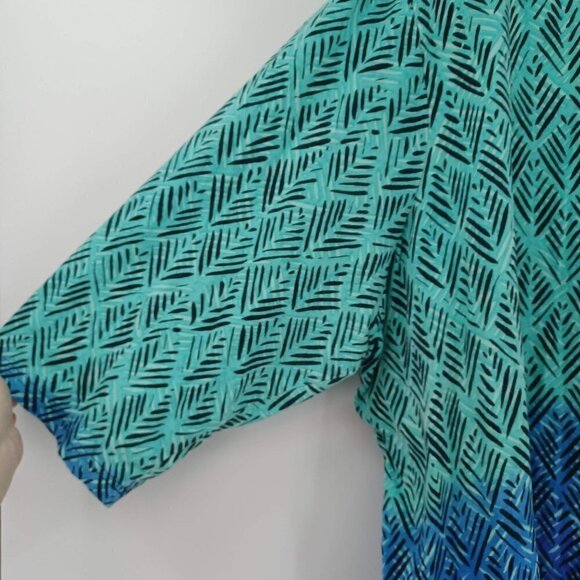 Ulla Popken Border Blues Print V-Neck Cotton Knit Tunic Top Tribal Ombre 32/34 - Picture 5 of 11